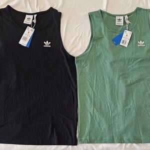 Adidas Black and Green Tank Tops